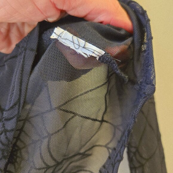 Black Spiderweb Mesh Mock Neck Long Sleeve Top Sheer Goth Halloween Costume XS - Picture 3 of 7